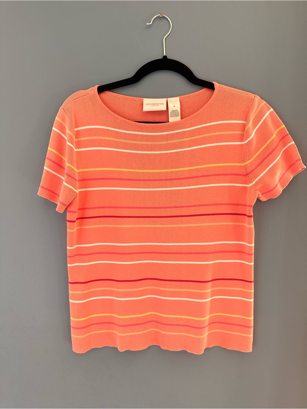 Liz Claiborne Coral Striped Short Sleeve Top